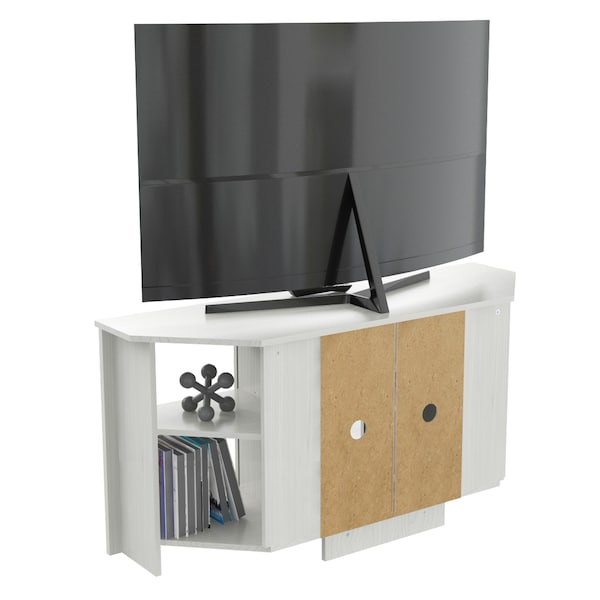 Inval Corner TV Stand 50 in. W Washed Oak Fits TVs Up to 60 in. with Adjustable Shelves - MTV-20119