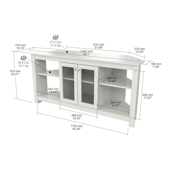 Inval Corner TV Stand 50 in. W Washed Oak Fits TVs Up to 60 in. with Adjustable Shelves - MTV-20119
