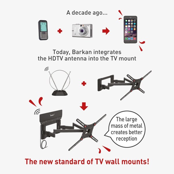 Barkan Barkan 13 - 90 inch Full Motion TV Wall Mount w/Integrated Amplified HDTV Indoor Antenna 25dB Gain - VTM464L