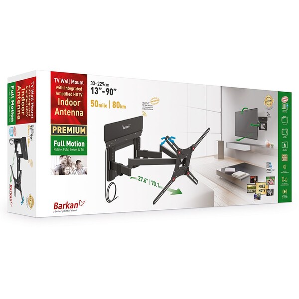 Barkan Barkan 13 - 90 inch Full Motion TV Wall Mount w/Integrated Amplified HDTV Indoor Antenna 25dB Gain - VTM464L