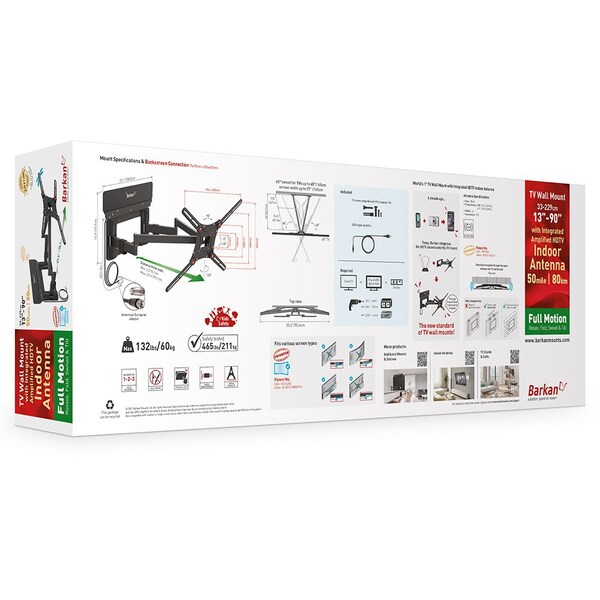 Barkan Barkan 13 - 90 inch Full Motion TV Wall Mount w/Integrated Amplified HDTV Indoor Antenna 25dB Gain - VTM464L
