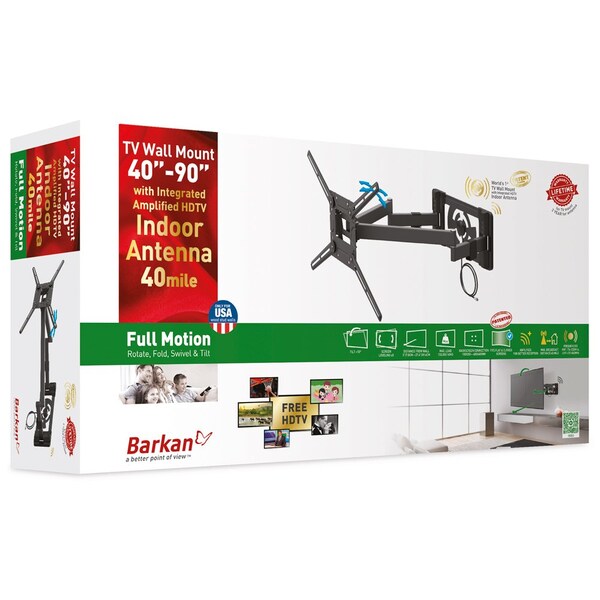 Barkan 40" - 90" Full Motion TV Wall Mount with Integrated Amplified HDTV Indoor Antenna - TVA48