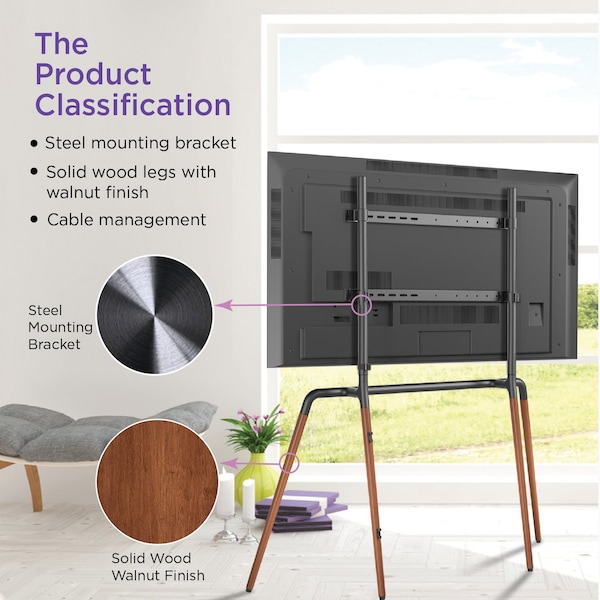 Promounts Artistic Wooden Easel TV Stand with Mount for TVs 42 in. - 84 in. up to 99 lbs - PFMSS6405