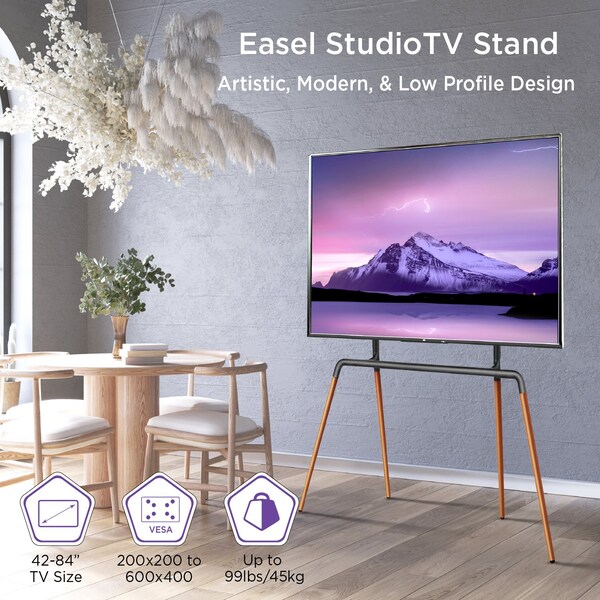 Promounts Artistic Wooden Easel TV Stand with Mount for TVs 42 in. - 84 in. up to 99 lbs - PFMSS6405