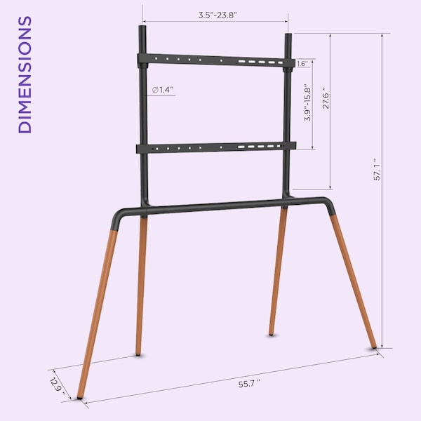 Promounts Artistic Wooden Easel TV Stand with Mount for TVs 42 in. - 84 in. up to 99 lbs - PFMSS6405