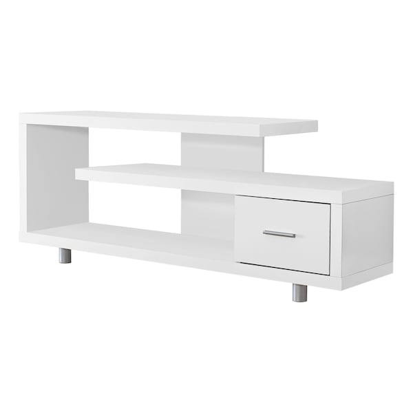 Monarch Specialties Tv Stand, 60 Inch, Console, Storage Cabinet, Living Room, Bedroom, Laminate, White - I 2573