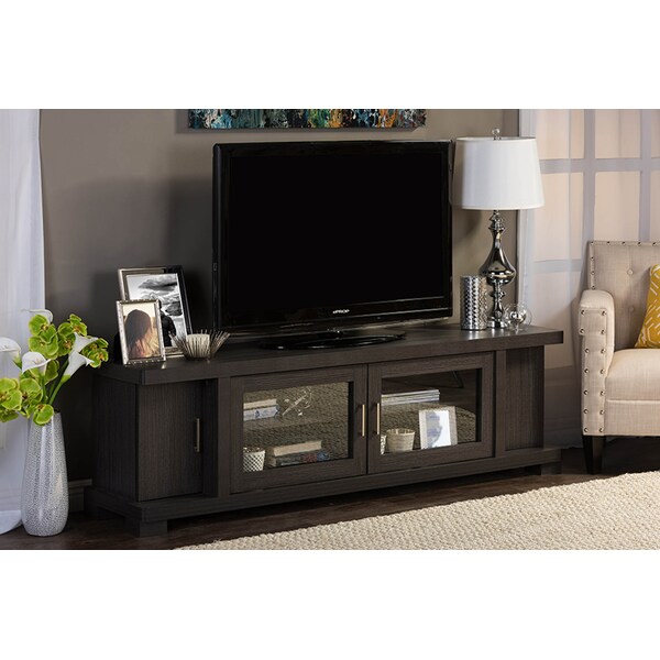 Baxton Studio Viveka 70-Inch Dark Brown TV Cabinet with 2 Glass Doors and 2 Doors - 118-6509