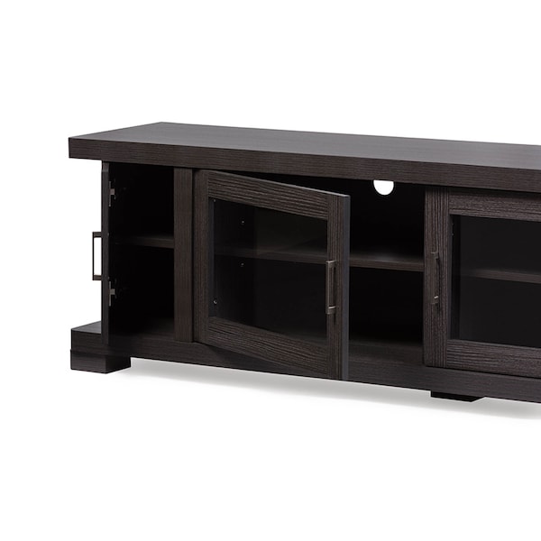 Baxton Studio Viveka 70-Inch Dark Brown TV Cabinet with 2 Glass Doors and 2 Doors - 118-6509