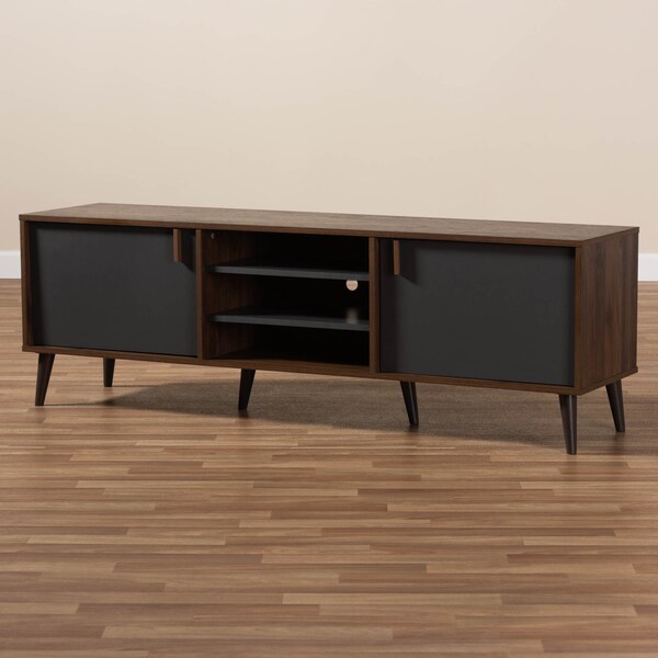 Baxton Studio Samuel Mid-Century Modern Brown and Dark Grey Finished TV Stand - 148-8669