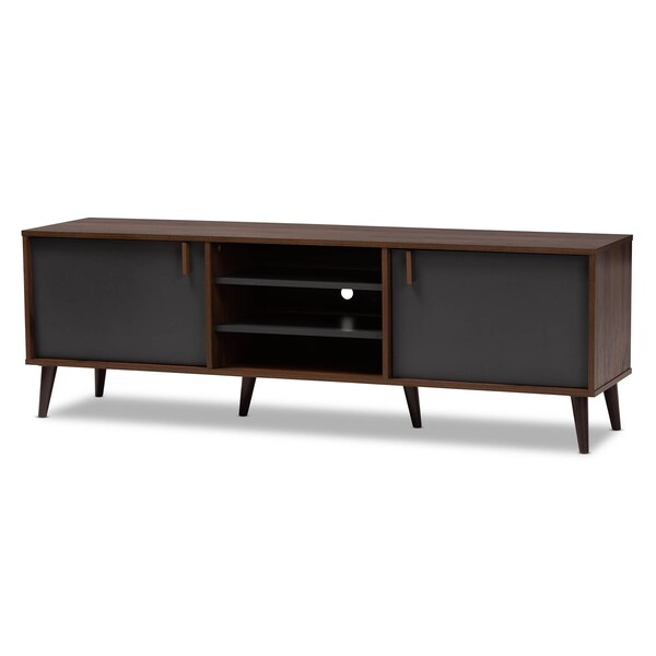 Baxton Studio Samuel Mid-Century Modern Brown and Dark Grey Finished TV Stand - 148-8669
