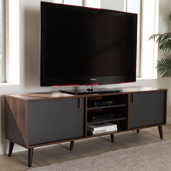 Baxton Studio Samuel Mid-Century Modern Brown and Dark Grey Finished TV Stand - 148-8669