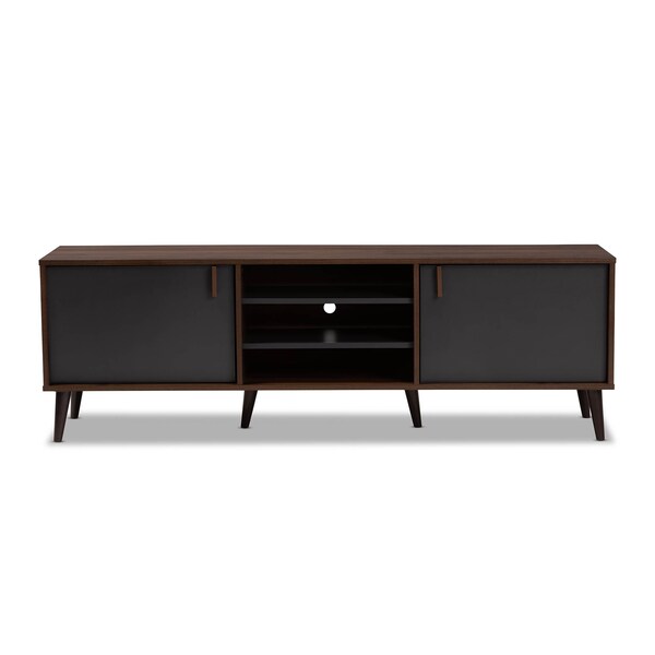 Baxton Studio Samuel Mid-Century Modern Brown and Dark Grey Finished TV Stand - 148-8669