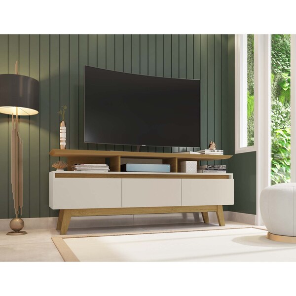 Manhattan Comfort Yonkers 62.99 TV Stand, Off White and Cinnamon - 233BMC12