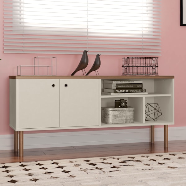 Manhattan Comfort Windsor 53.54 TV Stand, Off White and Nature - 3LC1