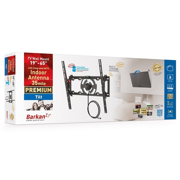 Barkan Barkan 19 - 65 inch Tilt Flat / Curved TV Wall Mount w/Integrated HDTV Indoor Antenna 5dB Gain - TVA31