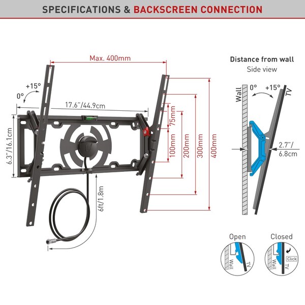 Barkan Barkan 19 - 65 inch Tilt Flat / Curved TV Wall Mount w/Integrated HDTV Indoor Antenna 5dB Gain - TVA31
