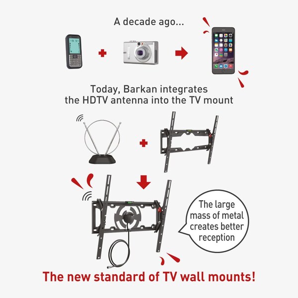 Barkan Barkan 19 - 65 inch Tilt Flat / Curved TV Wall Mount w/Integrated HDTV Indoor Antenna 5dB Gain - TVA31