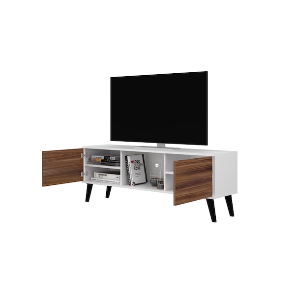 Manhattan Comfort Doyers 53.15 TV Stand, White and Nut Brown - 174AMC188