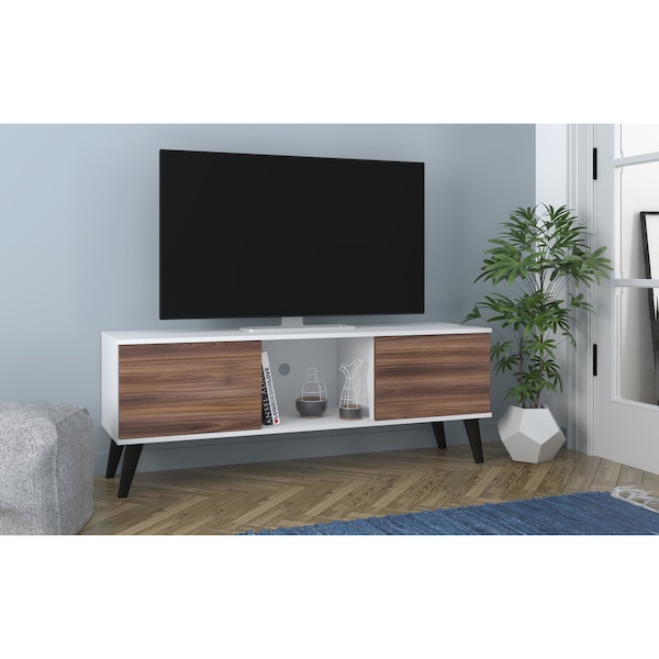 Manhattan Comfort Doyers 53.15 TV Stand, White and Nut Brown - 174AMC188