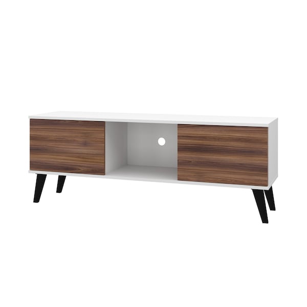 Manhattan Comfort Doyers 53.15 TV Stand, White and Nut Brown - 174AMC188