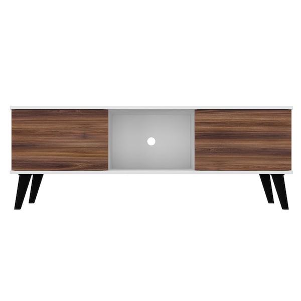 Manhattan Comfort Doyers 53.15 TV Stand, White and Nut Brown - 174AMC188