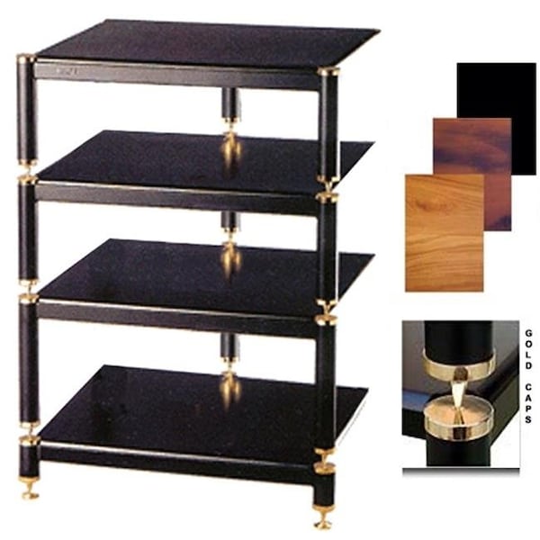 Vti Manufacturing VTI Manufacturing BL304GB 3 Gold Capspike Black Poles 4 Black Shelves AV Stand - BL304GB