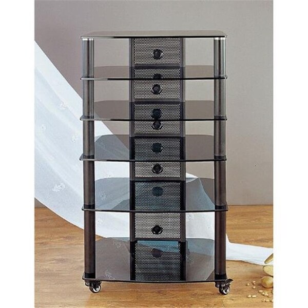 Vti Manufacturing VTI Manufacturing NGR406BB Black Poles 6 Black Glass Shelves AV Stand - NGR406BB