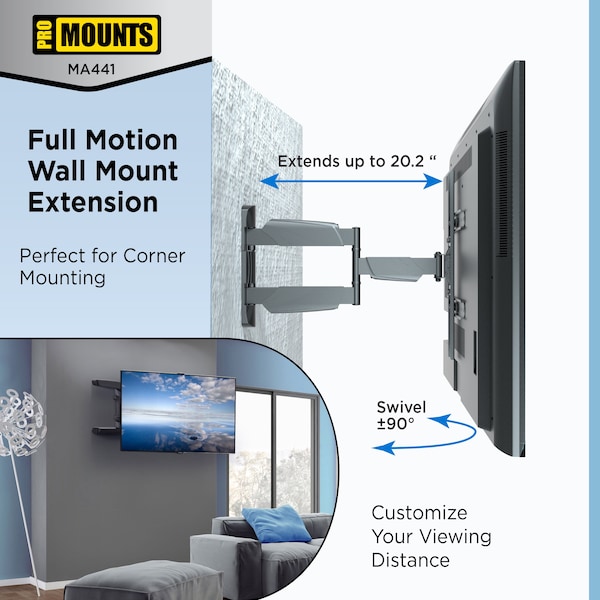 Promounts Full Motion TV Wall Mount for TVs 32 in. - 65 in. Up to 70 lbs - MA441