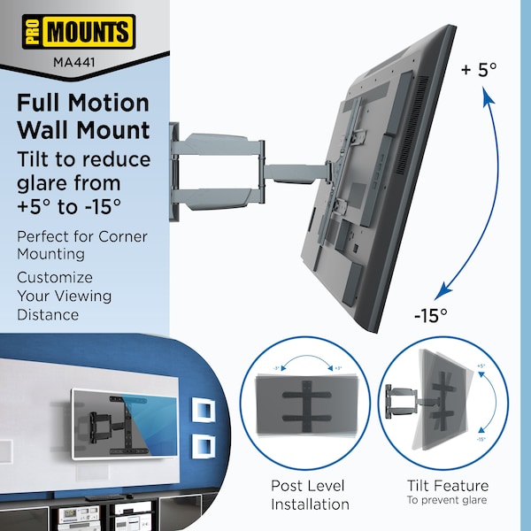 Promounts Full Motion TV Wall Mount for TVs 32 in. - 65 in. Up to 70 lbs - MA441