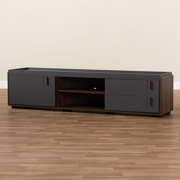 Baxton Studio Rikke Two-Tone Gray and Walnut Finished Wood 2-Drawer TV Stand - 152-9152