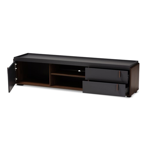 Baxton Studio Rikke Two-Tone Gray and Walnut Finished Wood 2-Drawer TV Stand - 152-9152