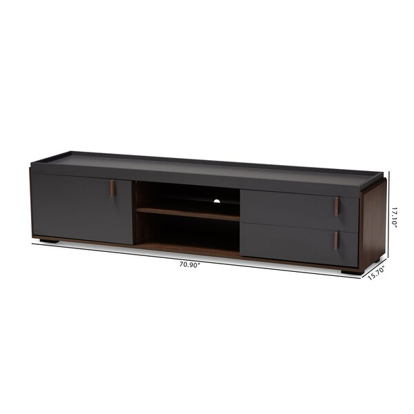 Baxton Studio Rikke Two-Tone Gray and Walnut Finished Wood 2-Drawer TV Stand - 152-9152