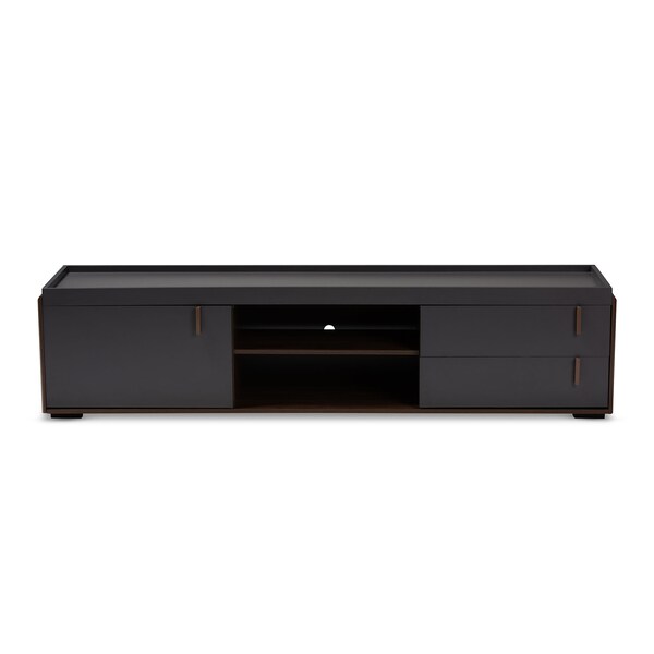 Baxton Studio Rikke Two-Tone Gray and Walnut Finished Wood 2-Drawer TV Stand - 152-9152