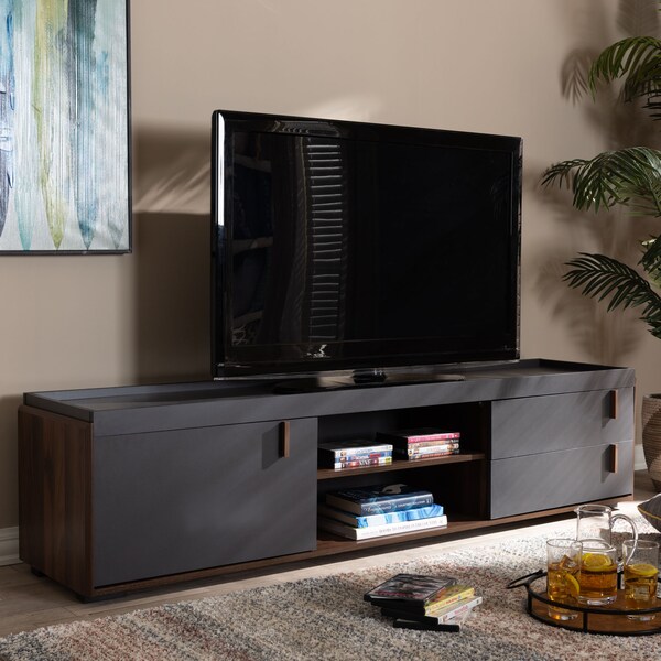 Baxton Studio Rikke Two-Tone Gray and Walnut Finished Wood 2-Drawer TV Stand - 152-9152