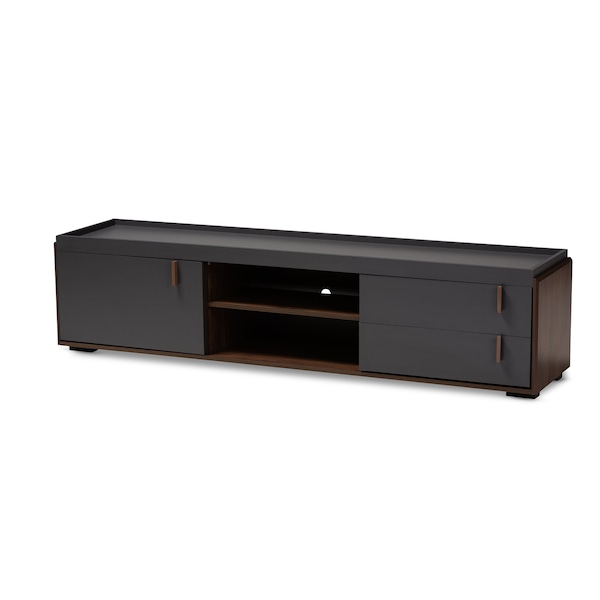 Baxton Studio Rikke Two-Tone Gray and Walnut Finished Wood 2-Drawer TV Stand - 152-9152
