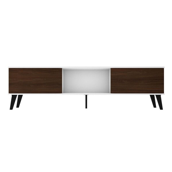 Designed To Furnish Doyers Mid-Century Modern TV Stand in White & Nut Brown, 19.69 x 70.87 x 14.97 in. - DE2616330