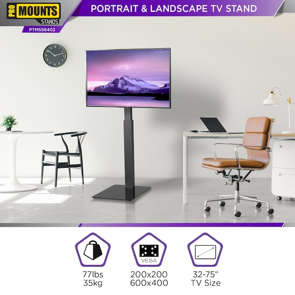 Promounts Modern TV Stand with Landscape and Portrait Rotating Mount for TVs 37 in. - 72 in. Up to 88 lbs - PTMSS6402
