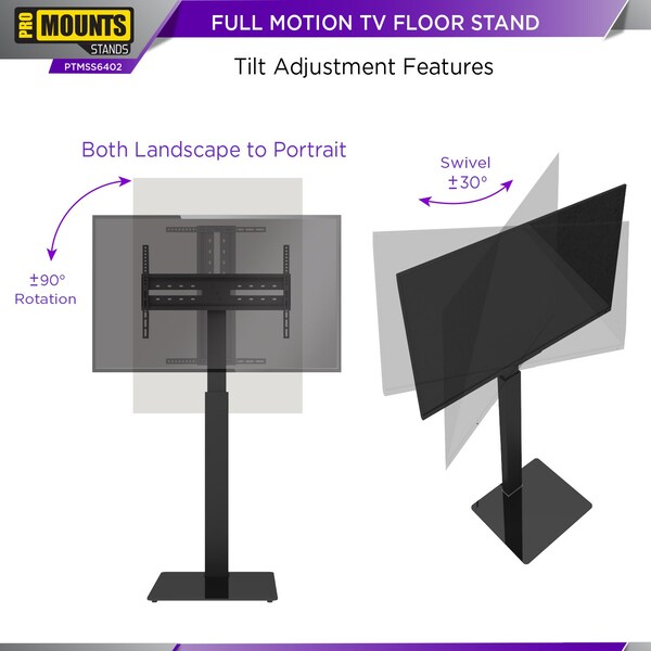 Promounts Modern TV Stand with Landscape and Portrait Rotating Mount for TVs 37 in. - 72 in. Up to 88 lbs - PTMSS6402