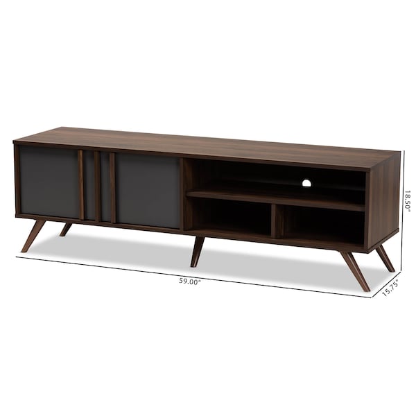 Baxton Studio Naoki Grey and Walnut Finished Wood 2-Door TV Stand - 168-10927
