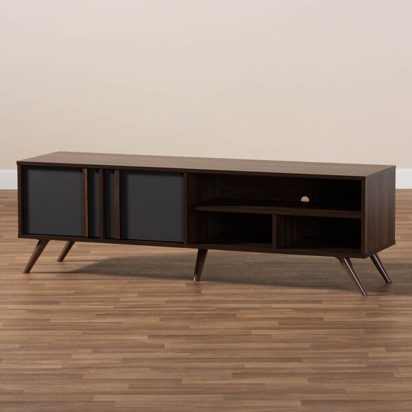 Baxton Studio Naoki Grey and Walnut Finished Wood 2-Door TV Stand - 168-10927
