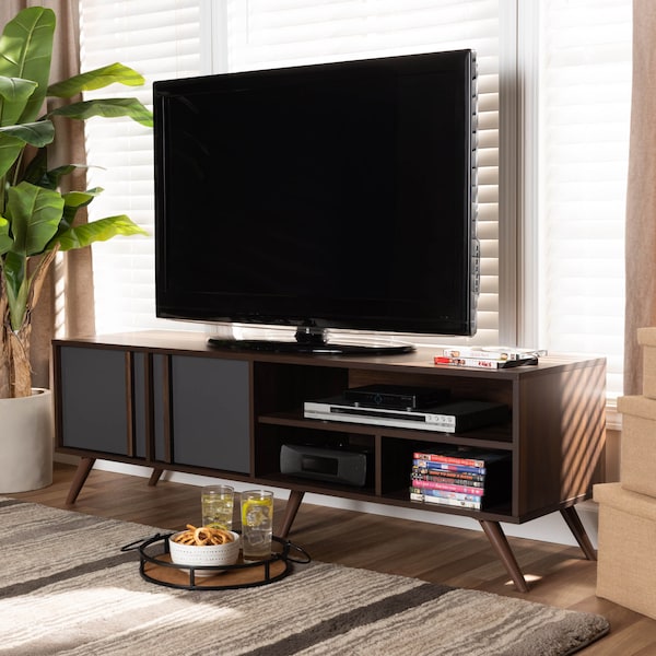 Baxton Studio Naoki Grey and Walnut Finished Wood 2-Door TV Stand - 168-10927