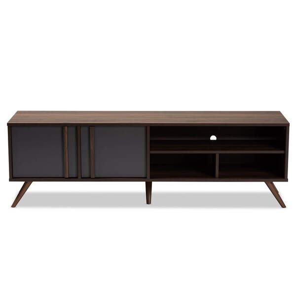 Baxton Studio Naoki Grey and Walnut Finished Wood 2-Door TV Stand - 168-10927