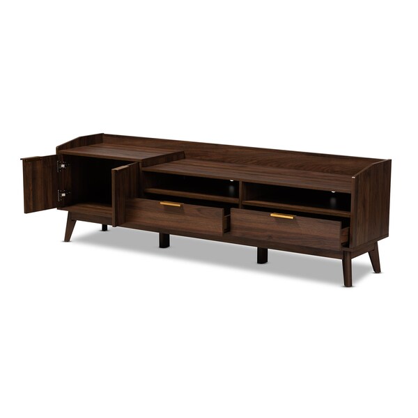 Baxton Studio Lena Mid-Century Walnut Brown Finished 2-Drawer Wood TV Stand - 157-9779