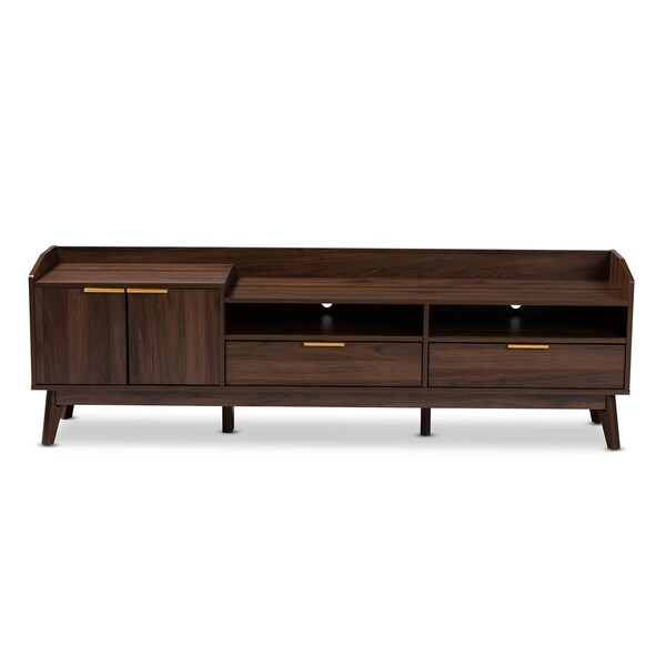 Baxton Studio Lena Mid-Century Walnut Brown Finished 2-Drawer Wood TV Stand - 157-9779