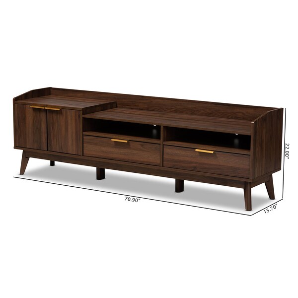 Baxton Studio Lena Mid-Century Walnut Brown Finished 2-Drawer Wood TV Stand - 157-9779
