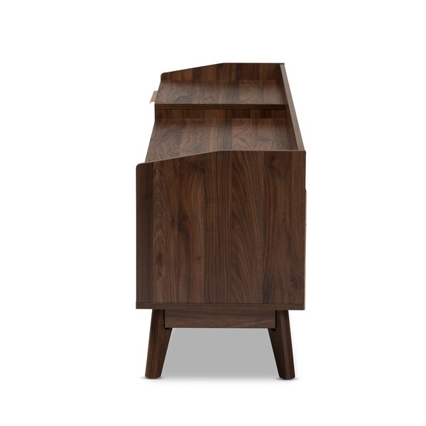 Baxton Studio Lena Mid-Century Walnut Brown Finished 2-Drawer Wood TV Stand - 157-9779