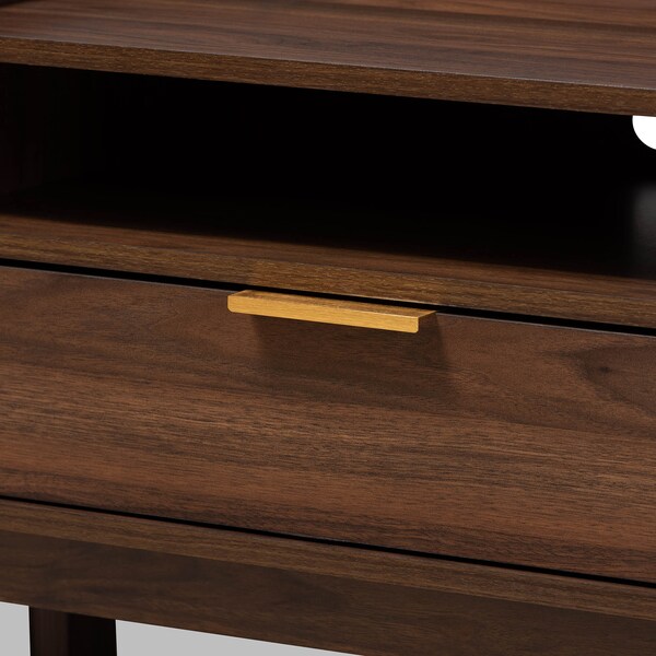 Baxton Studio Lena Mid-Century Walnut Brown Finished 2-Drawer Wood TV Stand - 157-9779