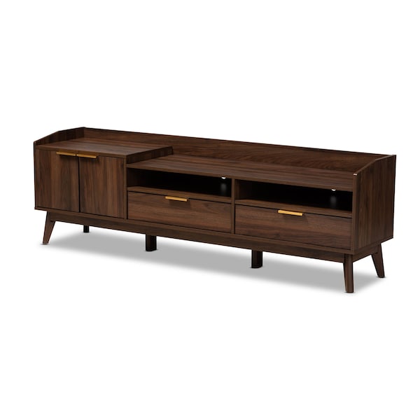 Baxton Studio Lena Mid-Century Walnut Brown Finished 2-Drawer Wood TV Stand - 157-9779