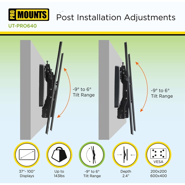 Promounts Tilt TV Wall Mount for TVs 30 in. - 110 in. Up to 143 lbs - UT-PRO640