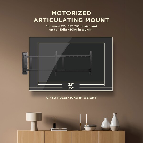 Promounts Motorized Swing TV Wall Mount for TVs 32 in. - 75 in. Up to 110 lbs - PMAM6401